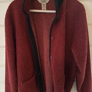 L.L.Bean Burgundy Sherpa Button-Up Jacket Sweater Womens Large